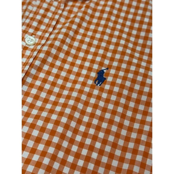 Ralph Lauren Button Up Shirt Boys Size Medium 10/12 Orange Check Long Sleeve - Picture 5 of 8